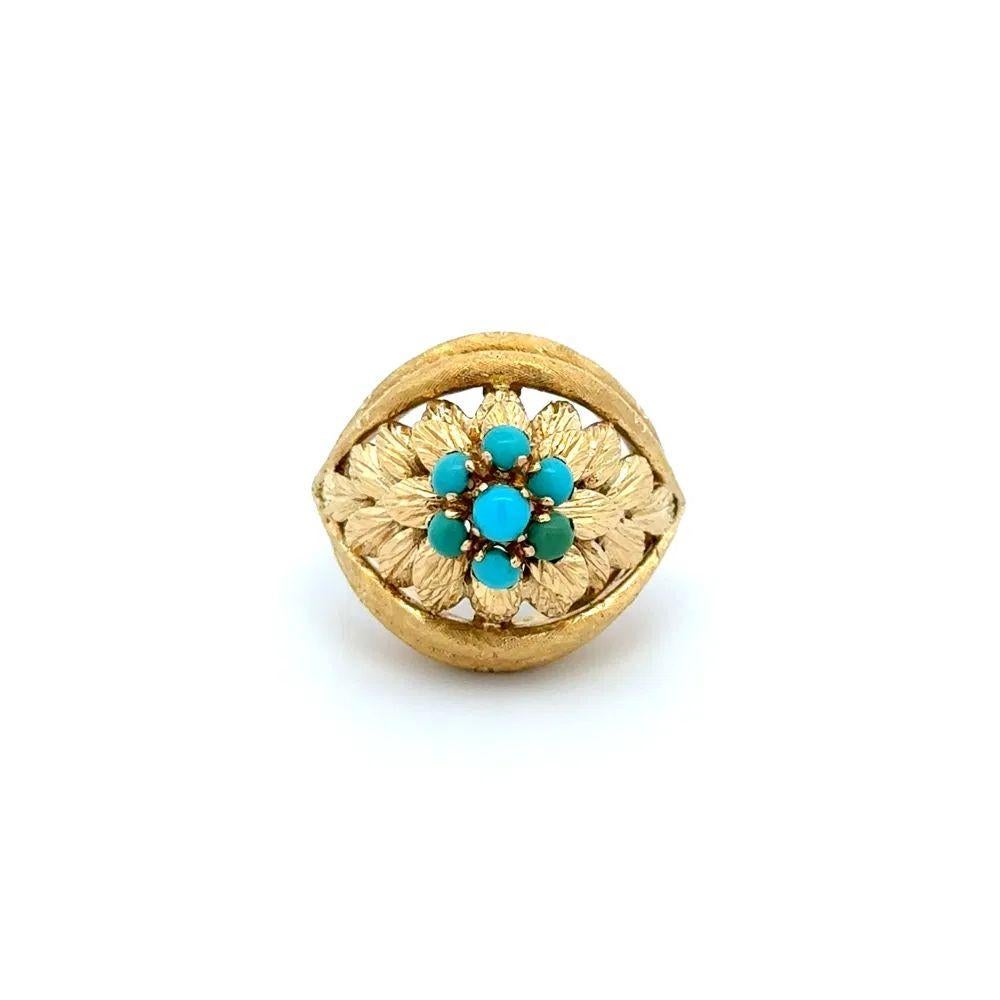 Round Cut Turquoise and Gold 1960s Vintage  Mid Century Modern Cluster Ring For Sale