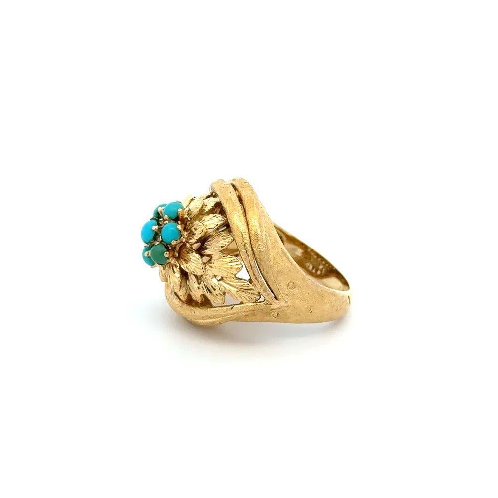 Women's Turquoise and Gold 1960s Vintage  Mid Century Modern Cluster Ring For Sale