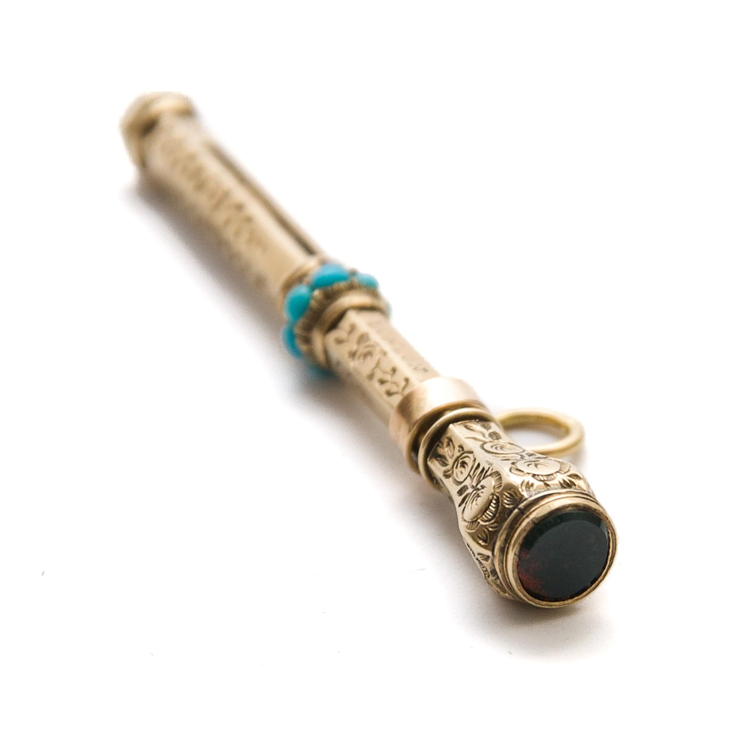 This exquisite antique propelling pencil dates back to the Victorian era, a time when writing instruments were not just functional but also served as symbols of status and refinement. The pencil is crafted from high-quality gold and showcases