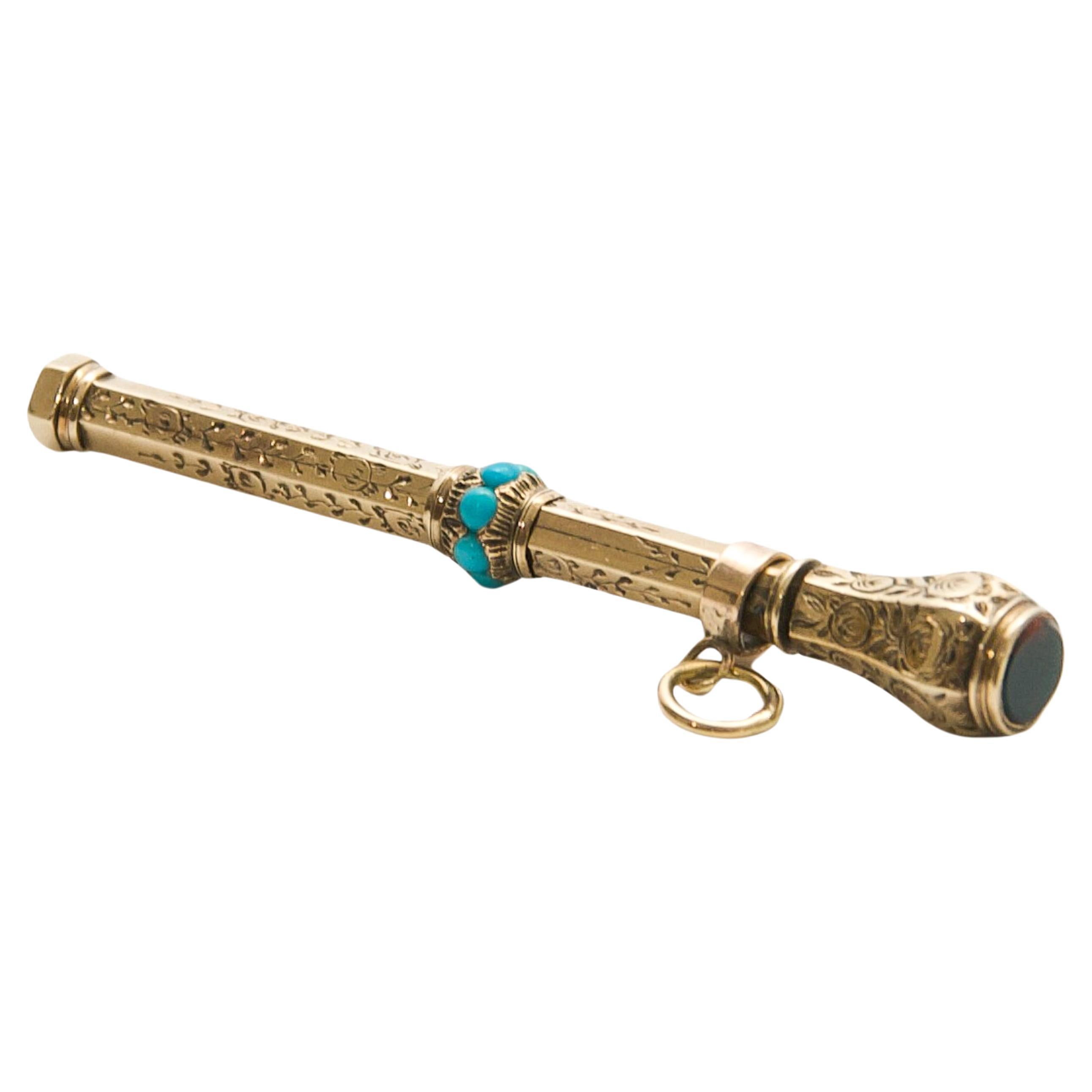 Victorian Turquoise and Gold Antique Mechanical Pencil For Sale