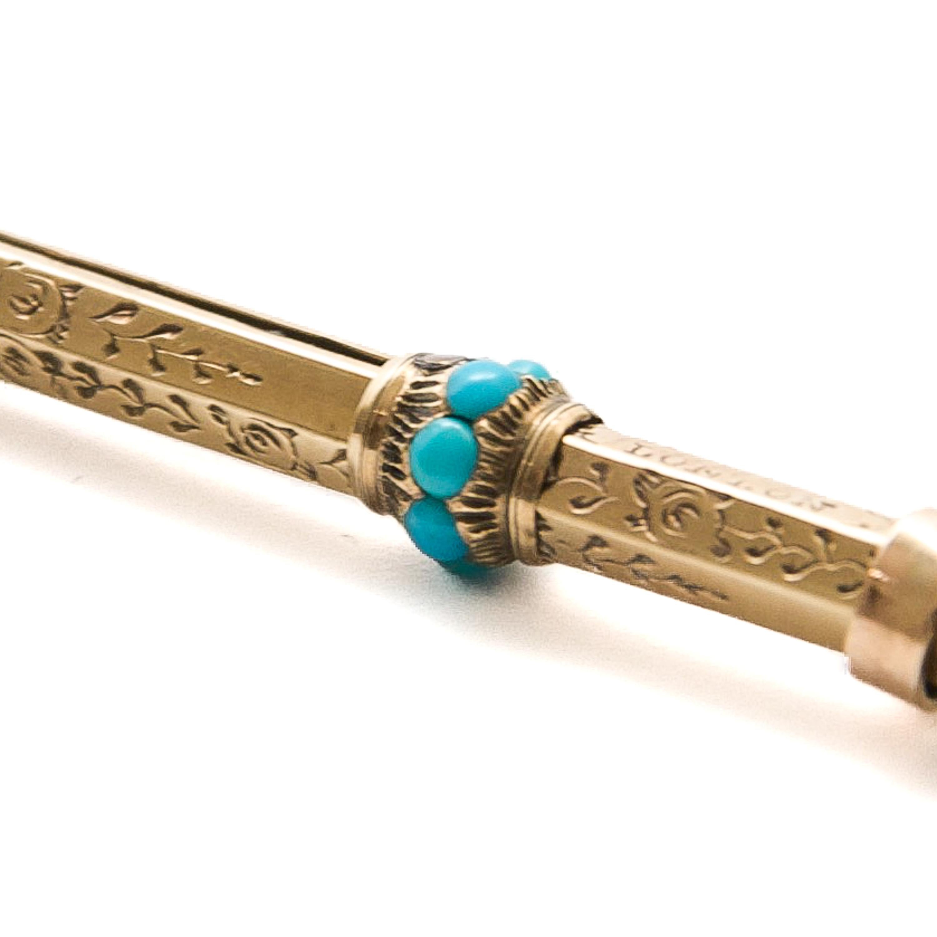 Women's or Men's Turquoise and Gold Antique Mechanical Pencil For Sale