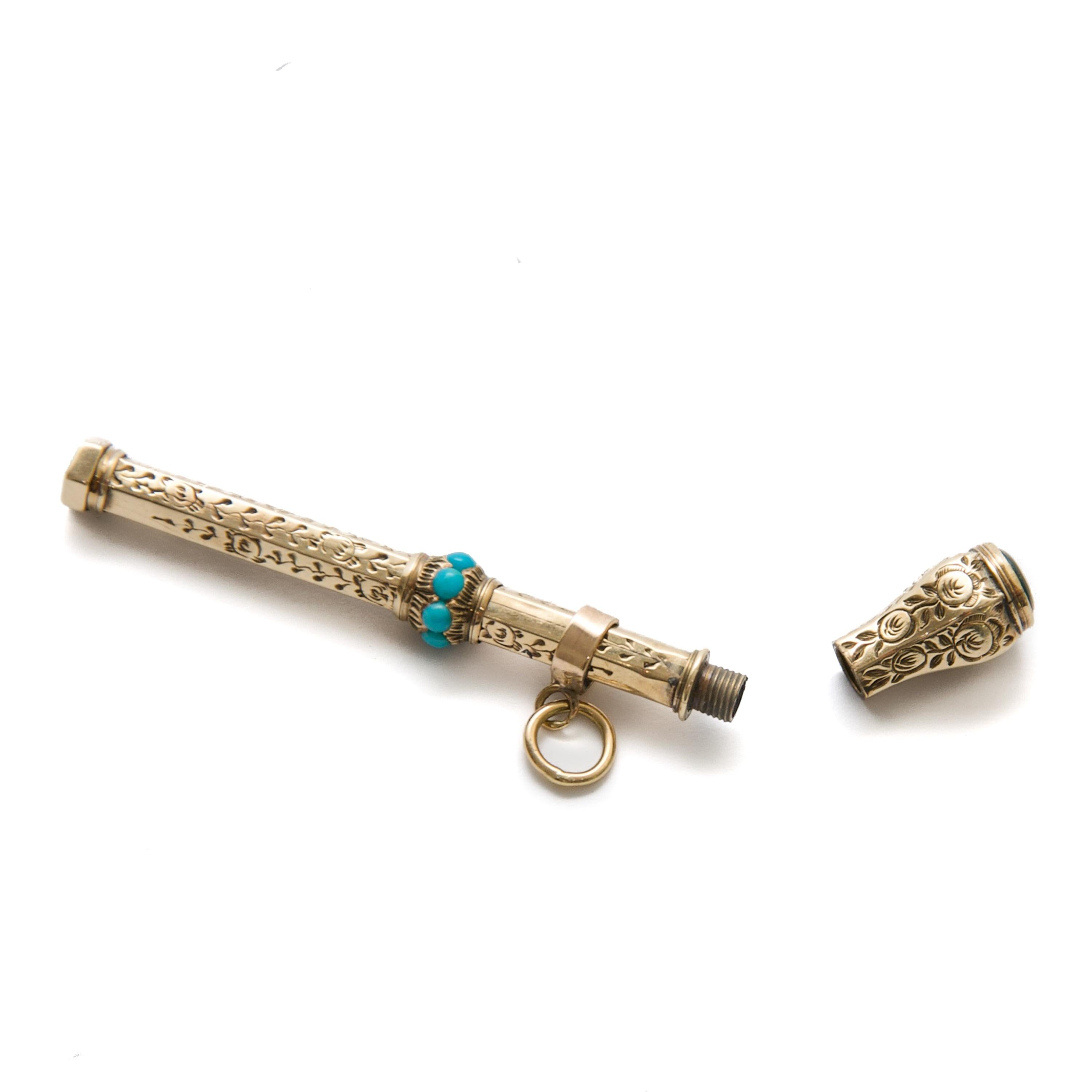 Turquoise and Gold Antique Mechanical Pencil For Sale 1