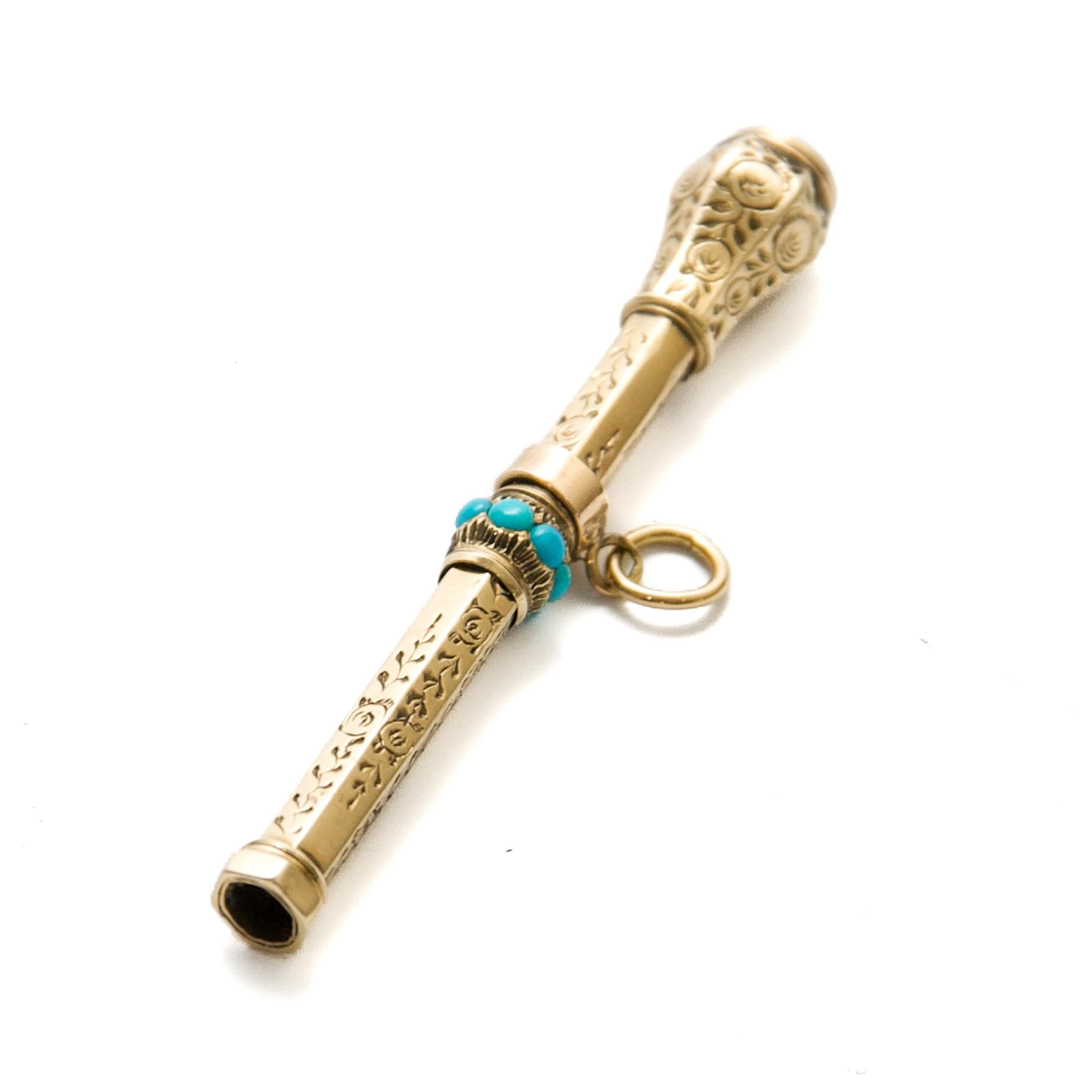 Turquoise and Gold Antique Mechanical Pencil For Sale 2
