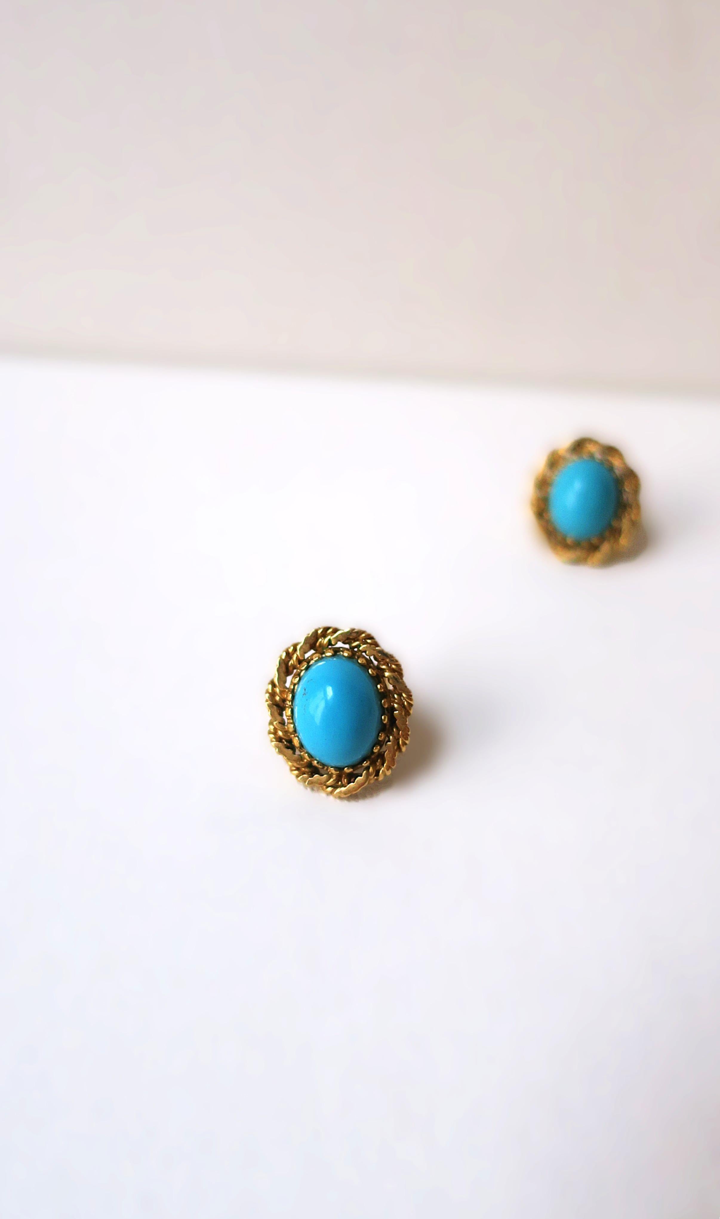Turquoise and Gold Earrings with Rope Design For Sale 4