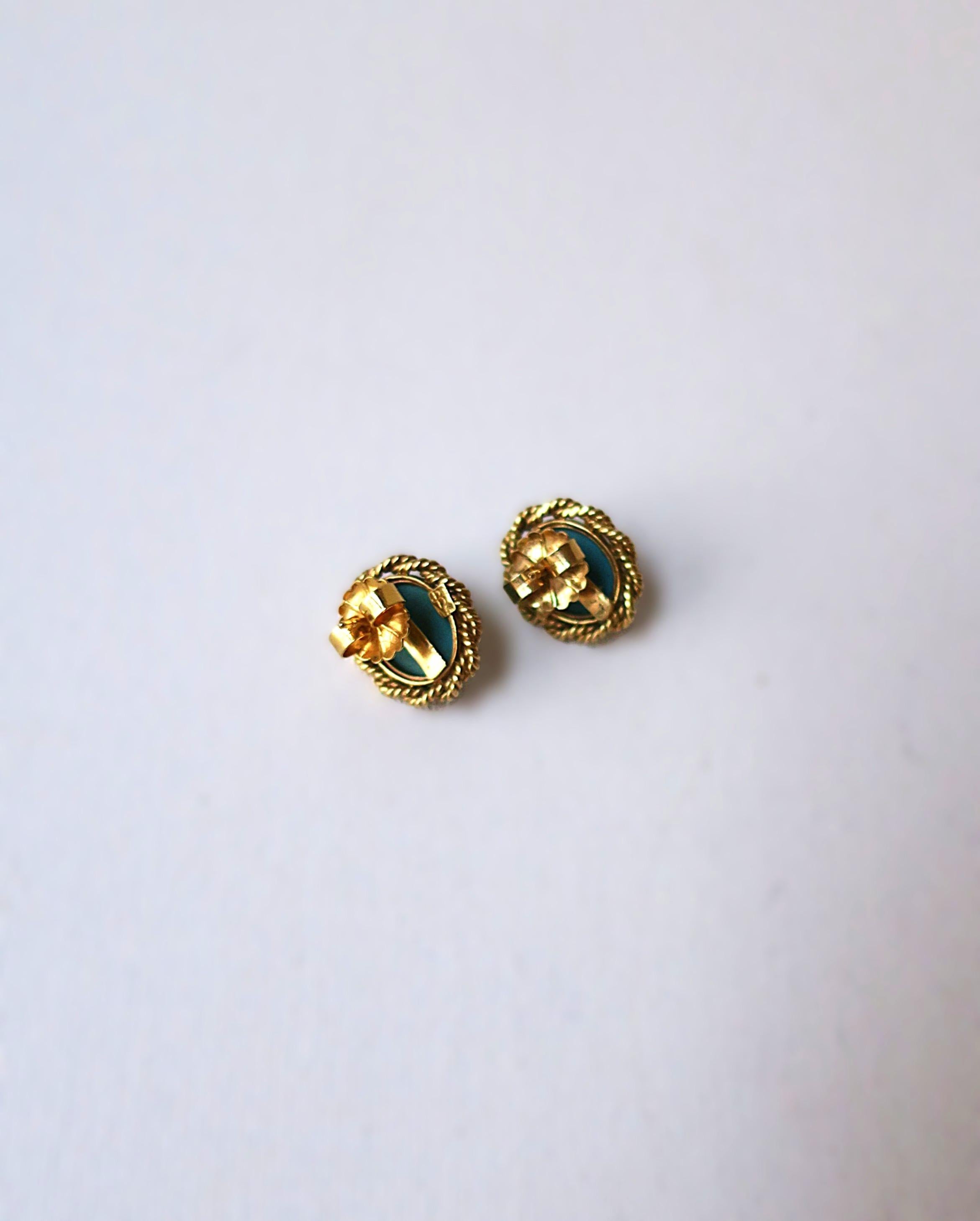 Turquoise and Gold Earrings with Rope Design For Sale 6
