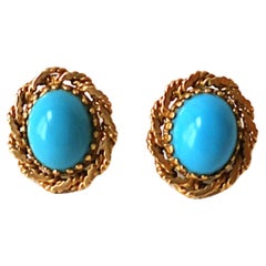 Turquoise and Gold Earrings with Rope Design