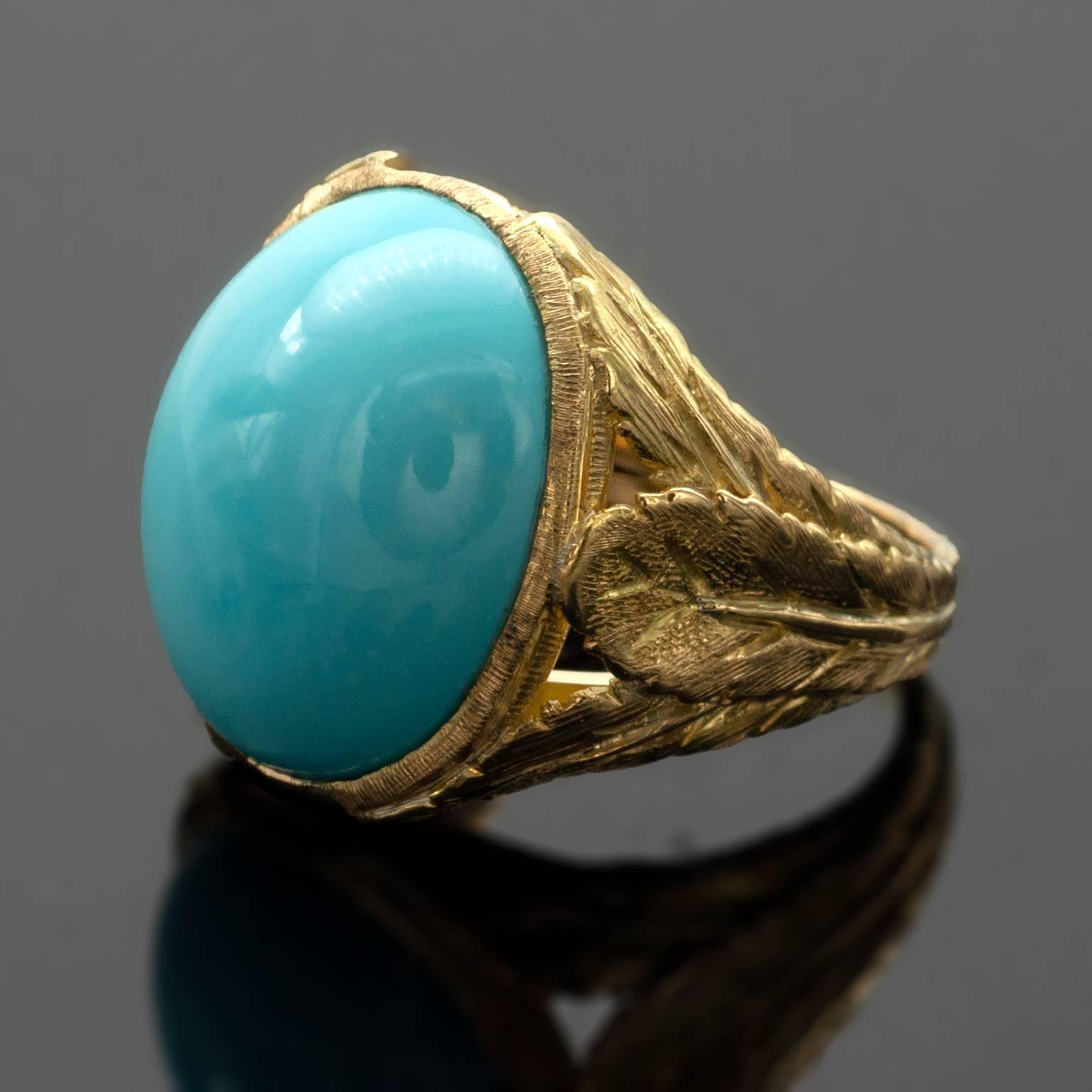 Turquoise and Gold Florentine Cocktail Ring In New Condition In Monte Carlo, MC