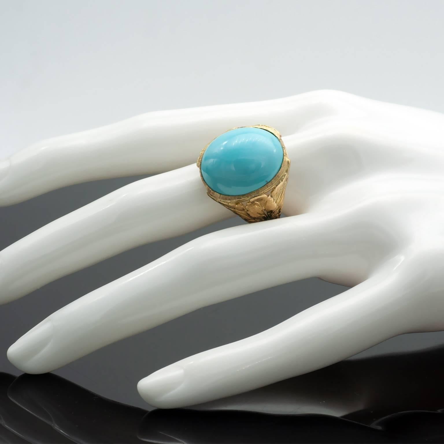 Turquoise and Gold Florentine Cocktail Ring 1