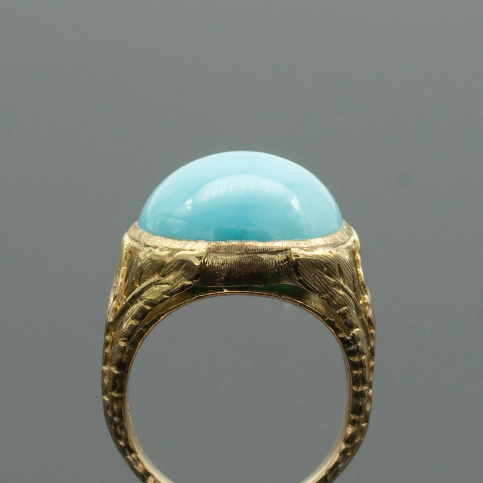Turquoise and Gold Florentine Cocktail Ring 2