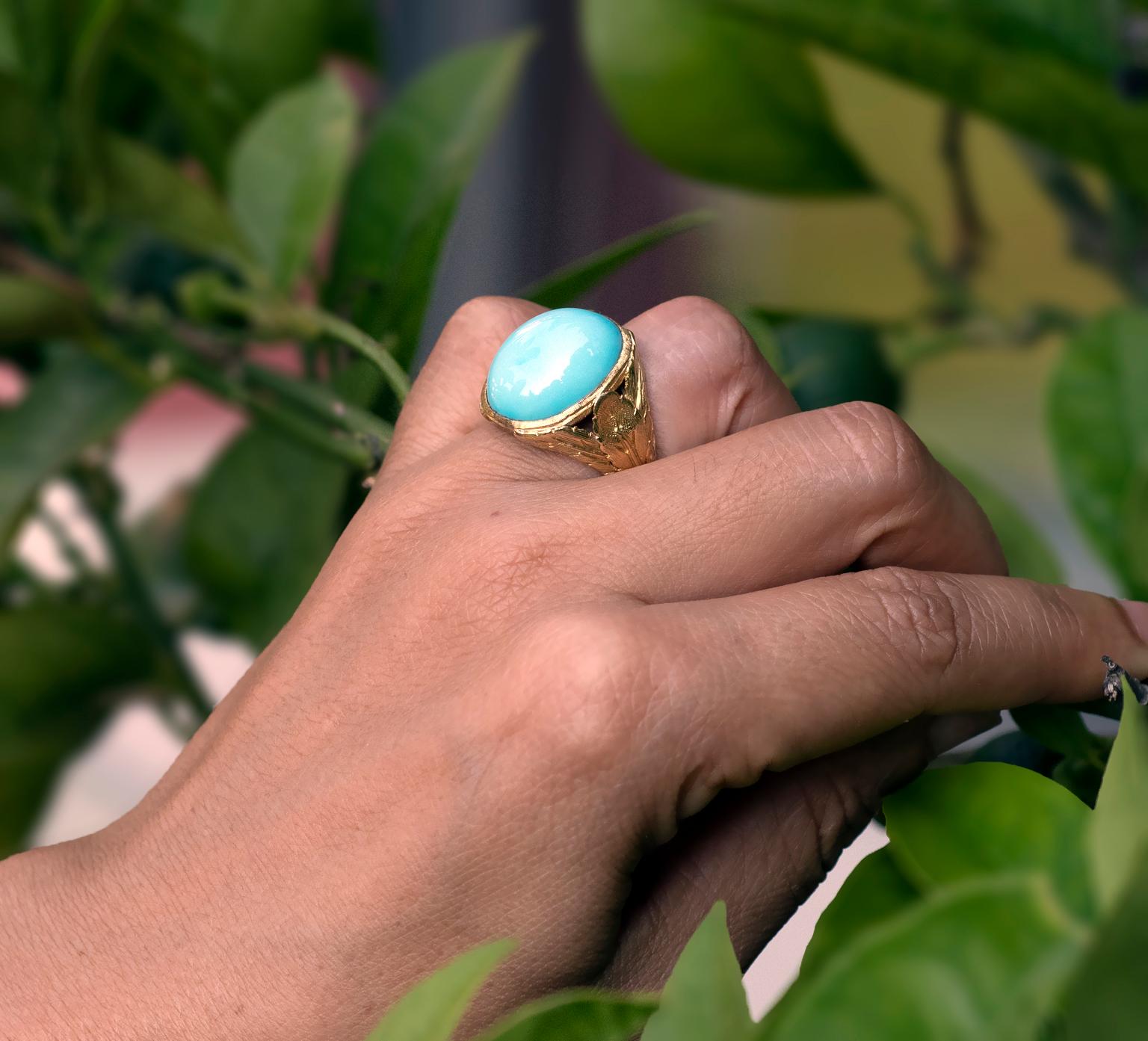 Turquoise and Gold Florentine Cocktail Ring 3