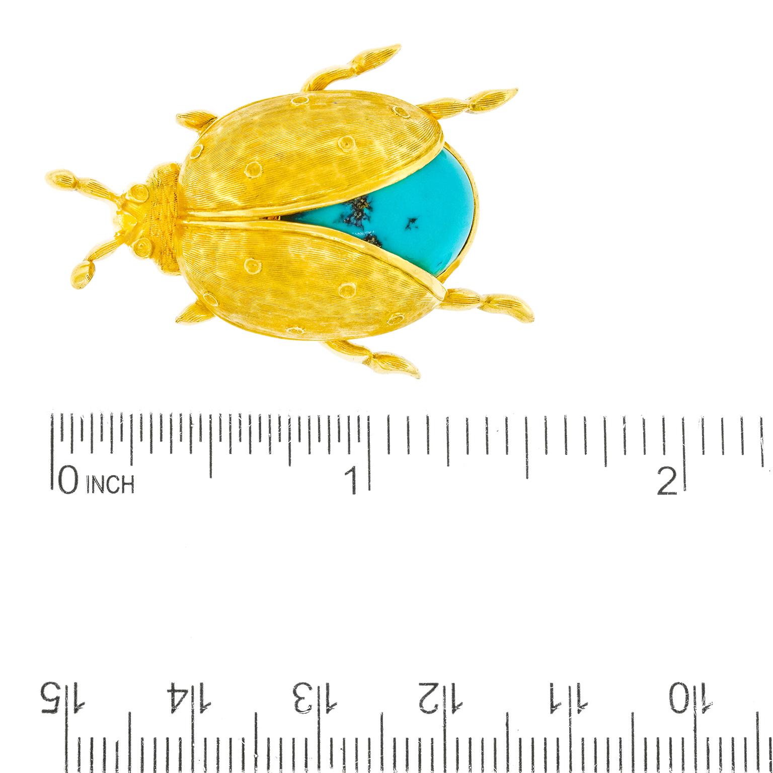 Turquoise and Gold Ladybug Brooch In Excellent Condition In Litchfield, CT