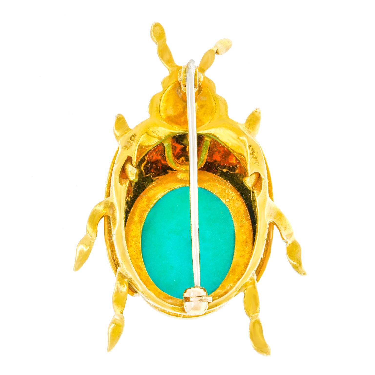 Turquoise and Gold Ladybug Brooch 1