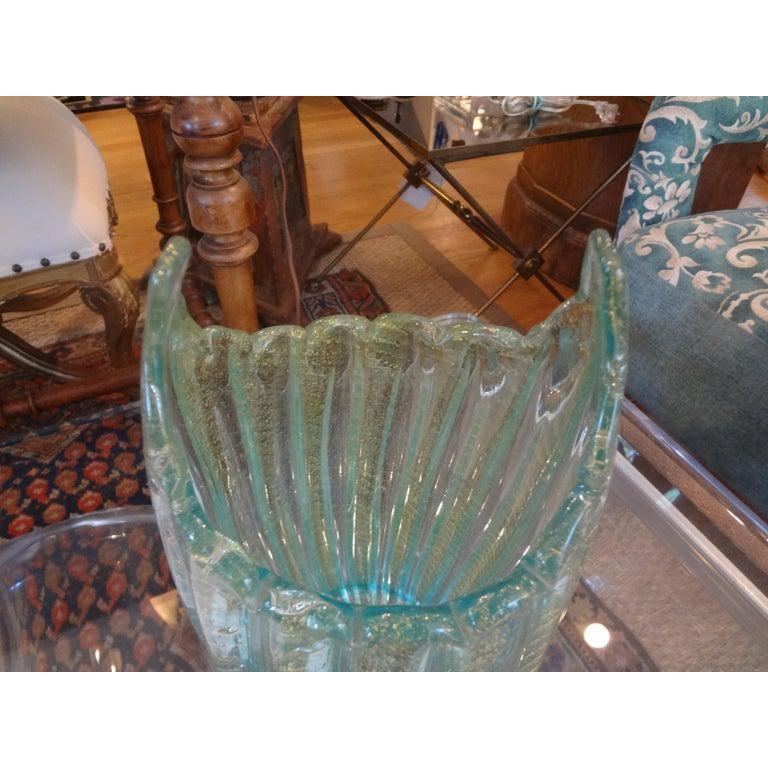 Turquoise and Gold Murano Glass Vase Attributed to Barovier & Toso In Good Condition For Sale In Houston, TX