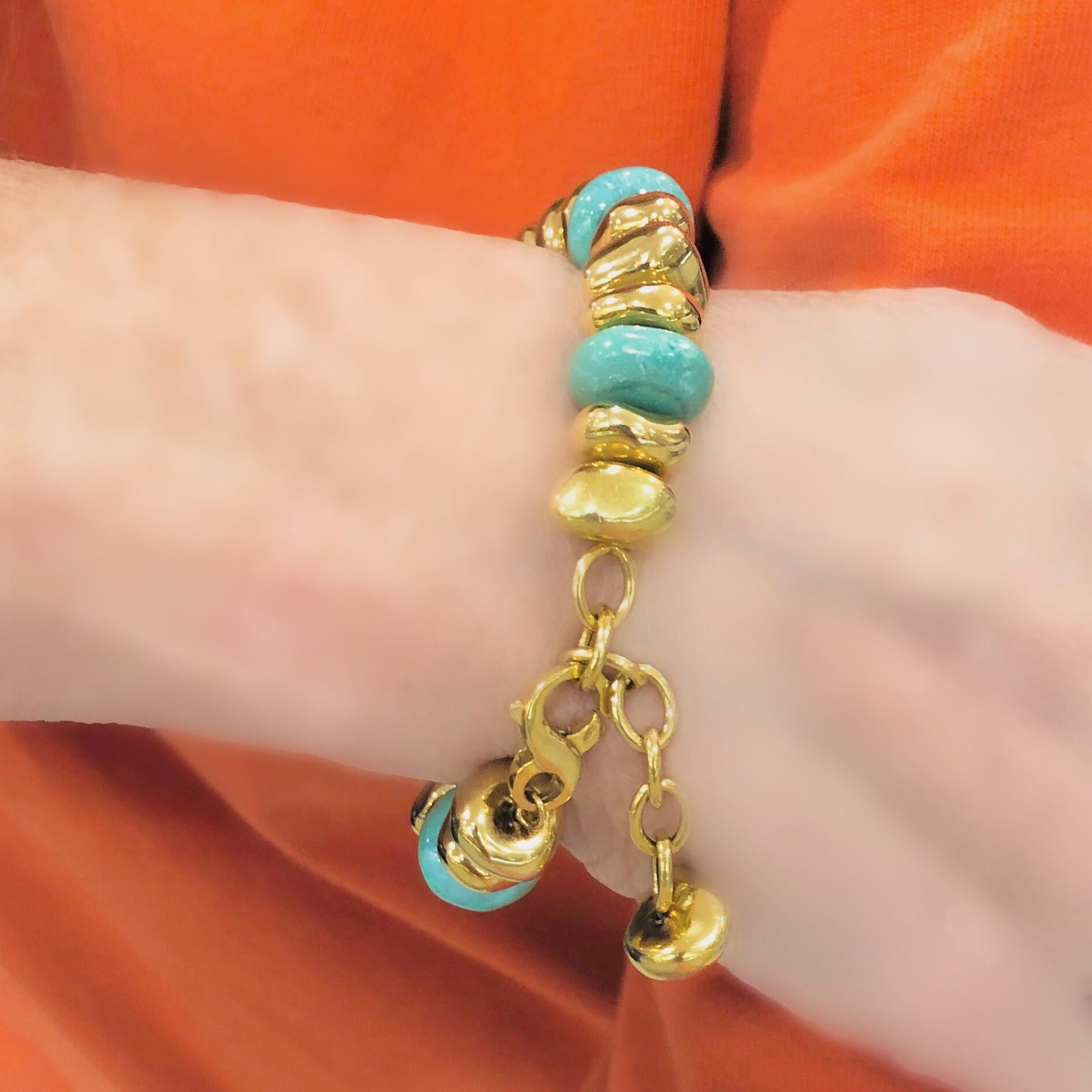 Modern Turquoise and Gold Pebble Beads Bracelet in 18k Made in Italy