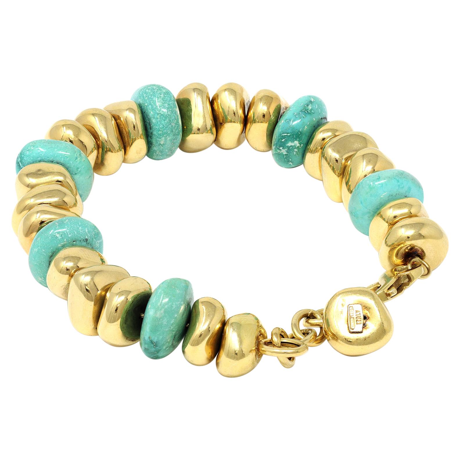 Turquoise and Gold Pebble Beads Bracelet in 18k Made in Italy