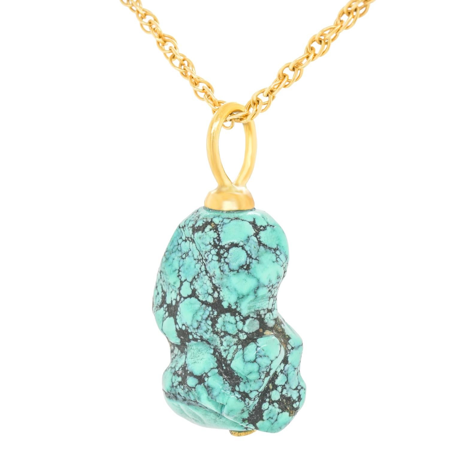 Cabochon Turquoise and Gold Pendant For Sale