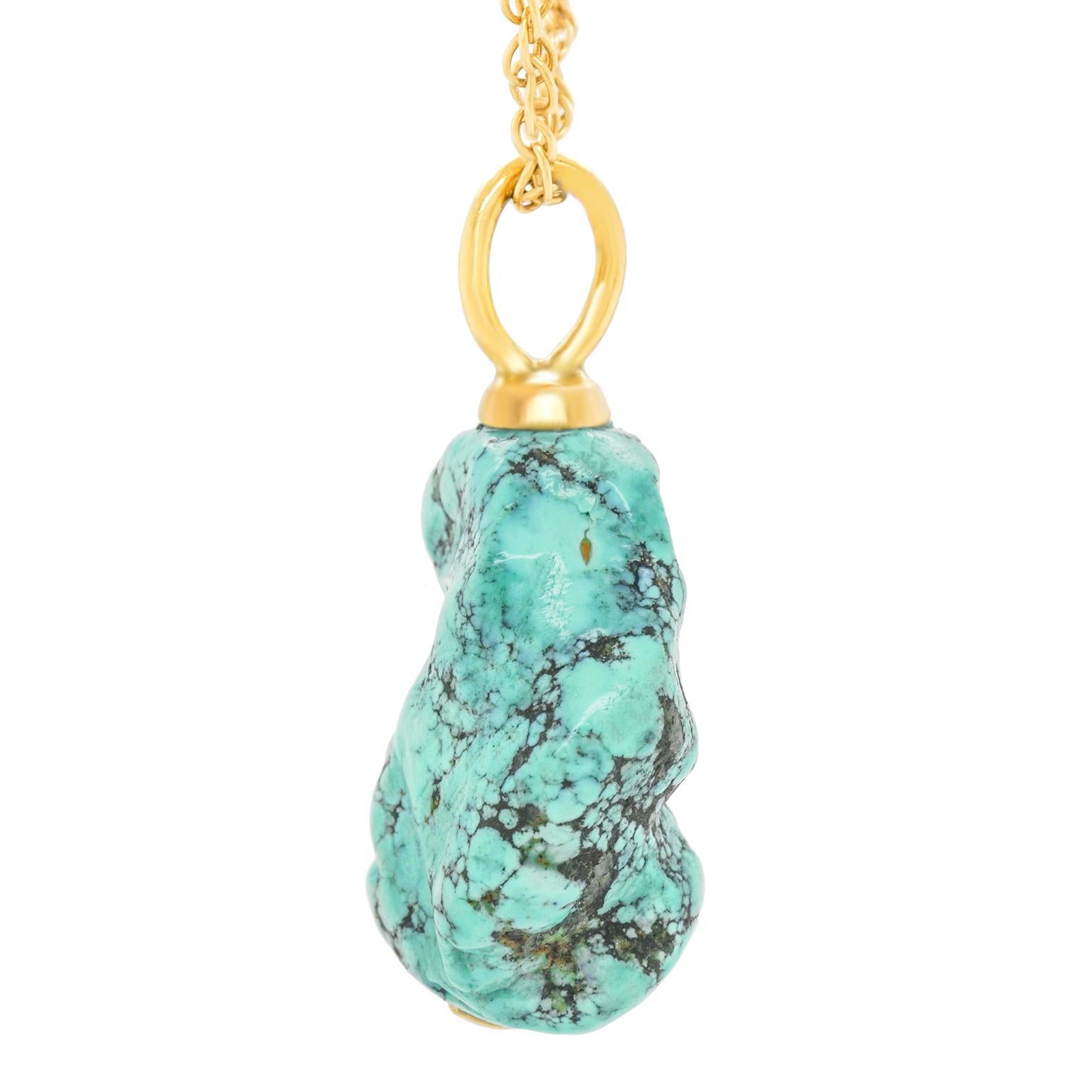 Turquoise and Gold Pendant For Sale 2