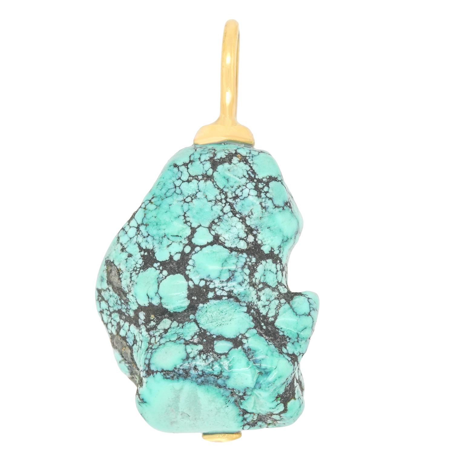 Turquoise and Gold Pendant For Sale 3