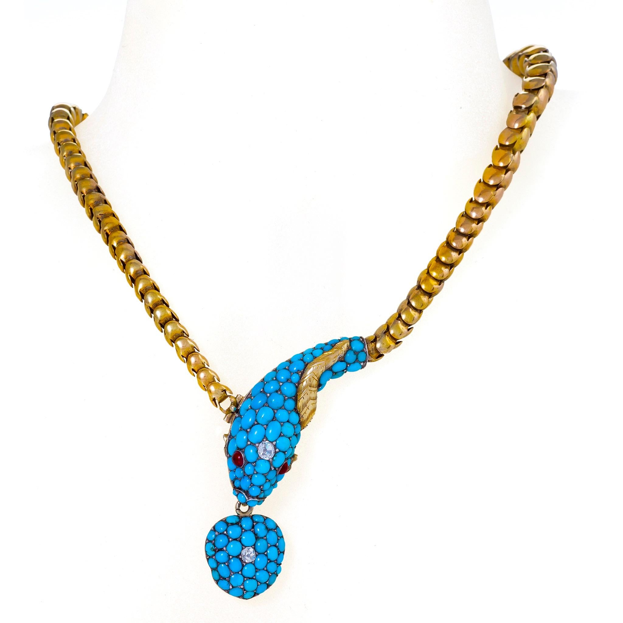 Victorian Turquoise and Gold Serpent Locket Necklace