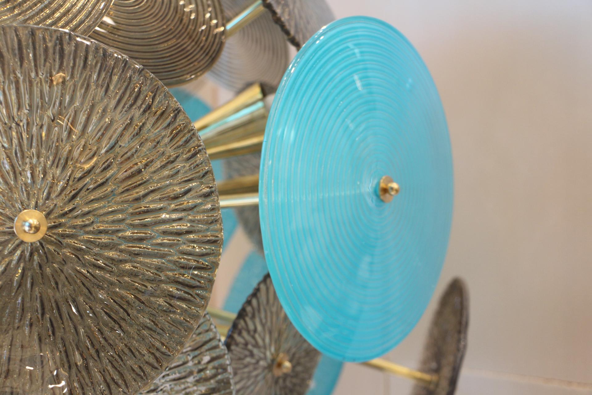 Turquoise and Gold Sputnik Chandelier with Murano Glass Disks 2