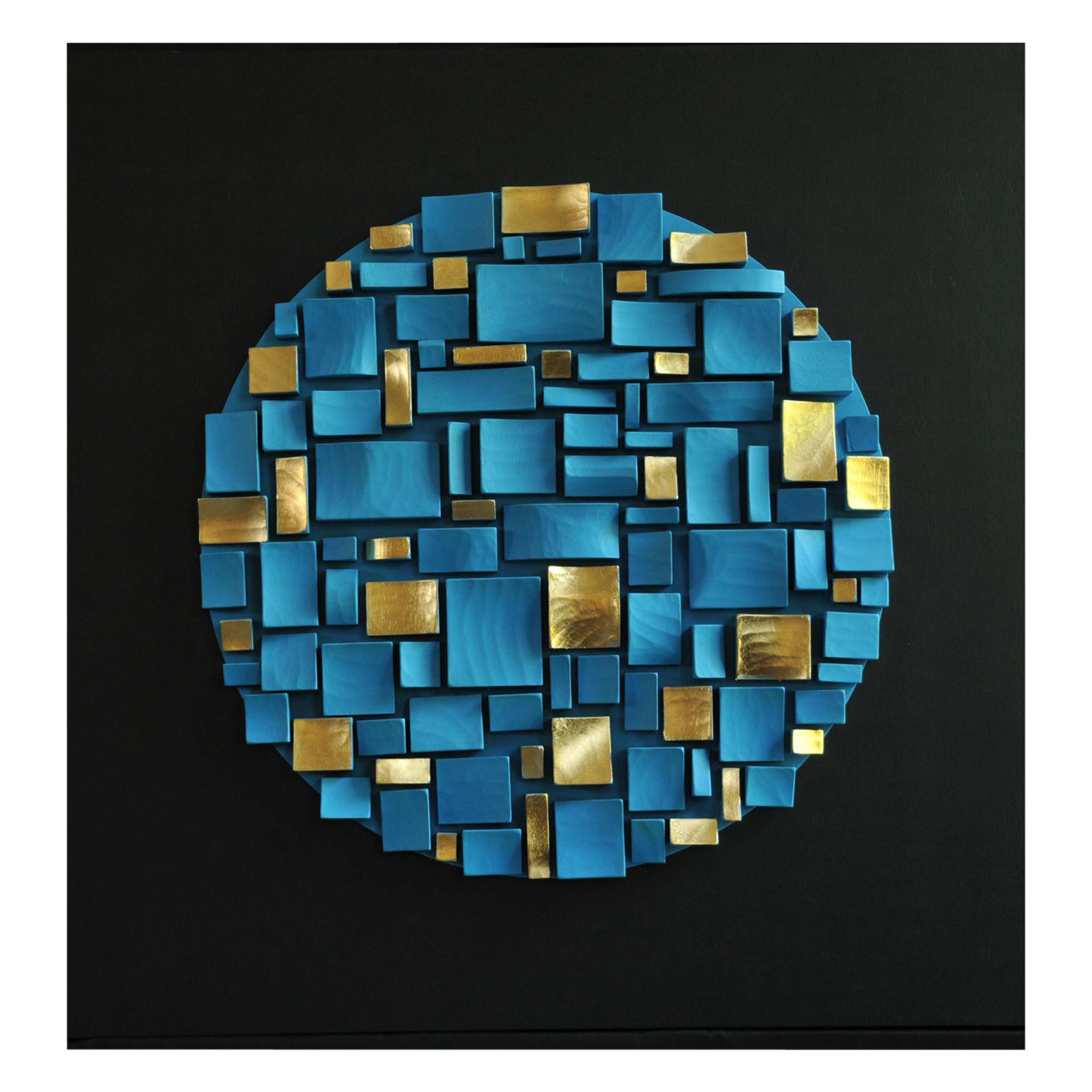 Turquoise and Gold Wall Sculpture by Roberto Milan Scultura