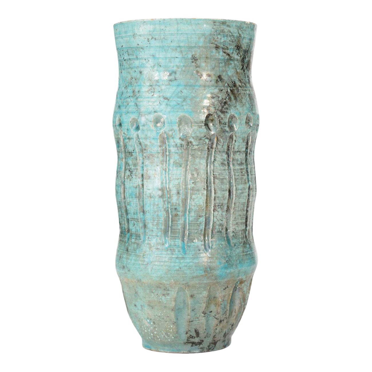 Turquoise and Gray Ceramic Vase For Sale