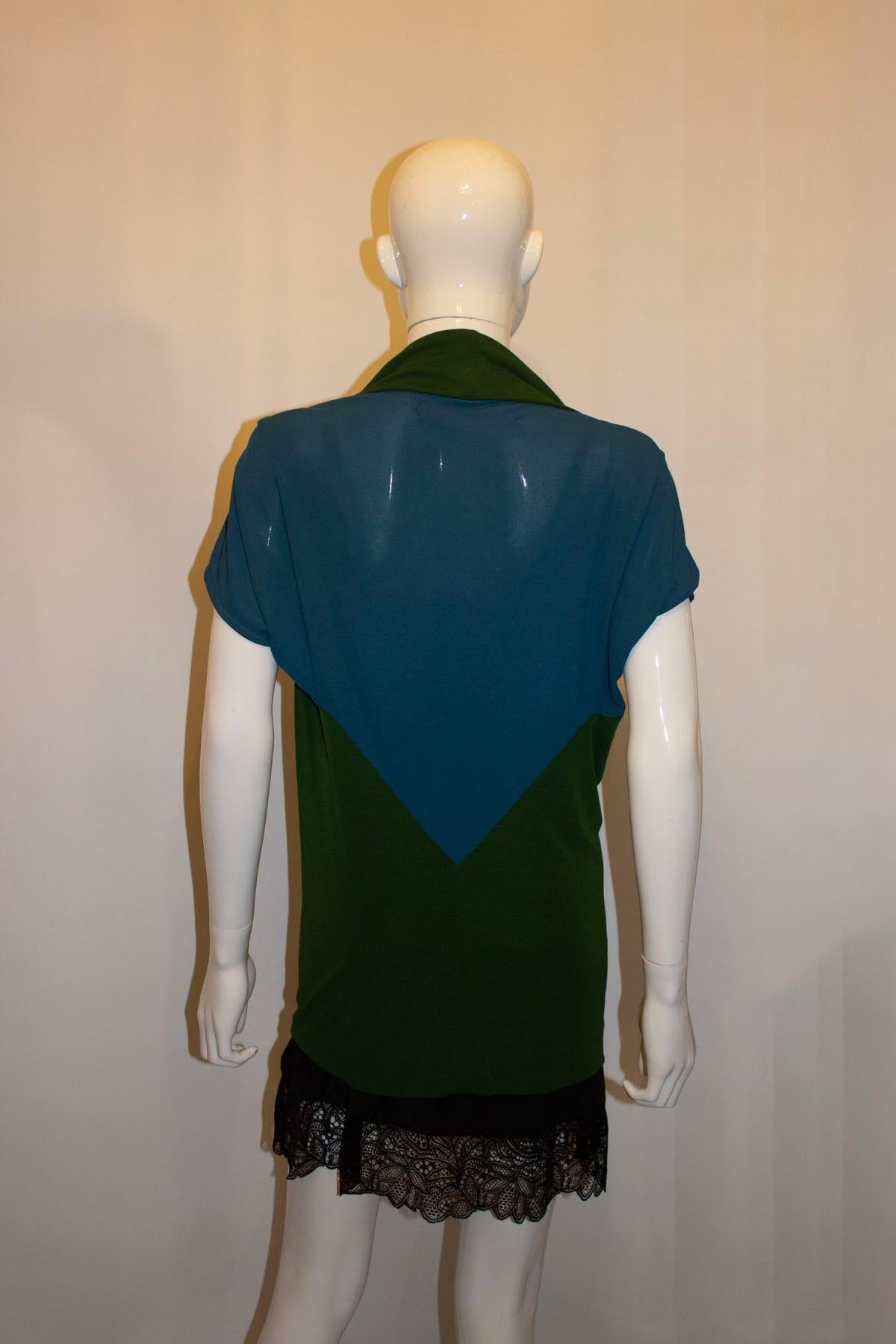 Turquoise and Green Block Colour Top by Roland Mouret For Sale 1