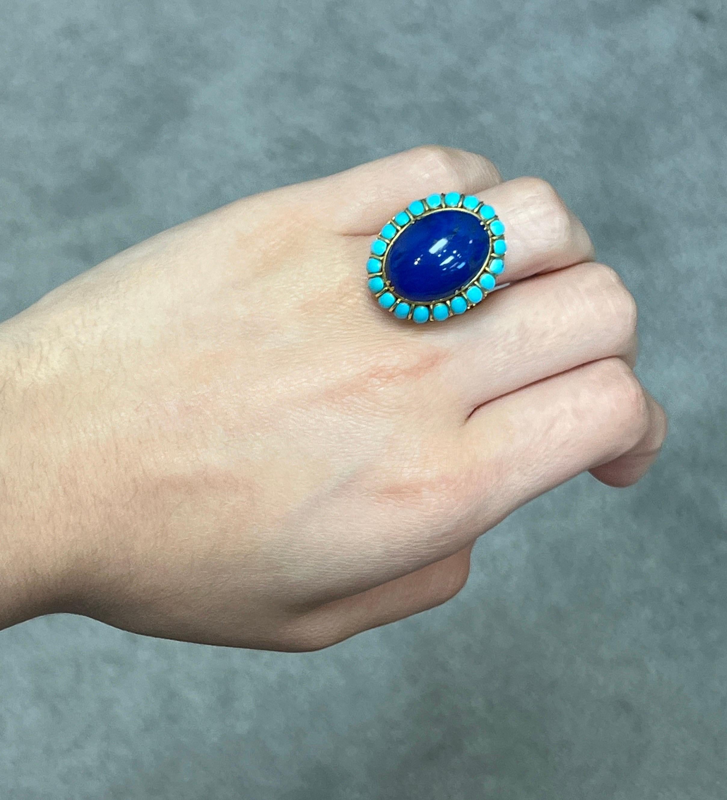 Mixed Cut Turquoise and Lapis Lazuli Ring