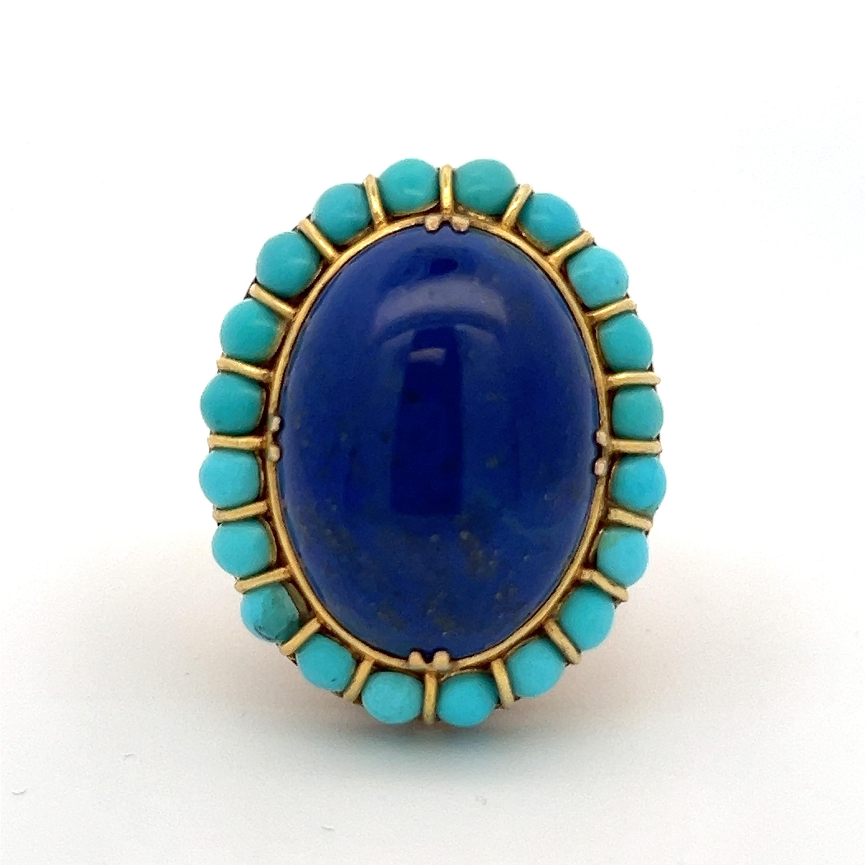 Turquoise and Lapis Lazuli Ring In Excellent Condition In New York, NY