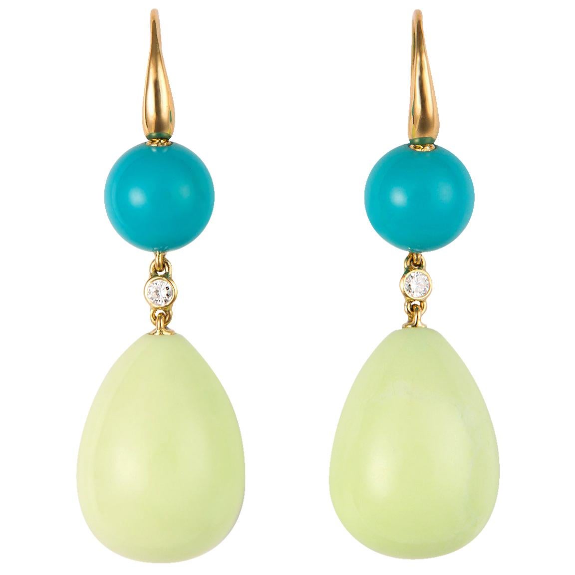 Turquoise and Lemon Chrysoprase Earrings
