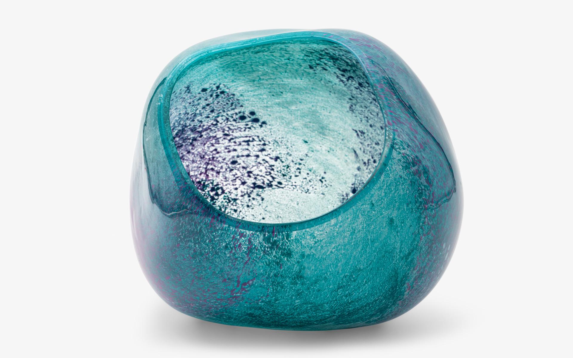 Turkish Turquoise and Lilac Color Amorphous Blown Glass Vase No:1