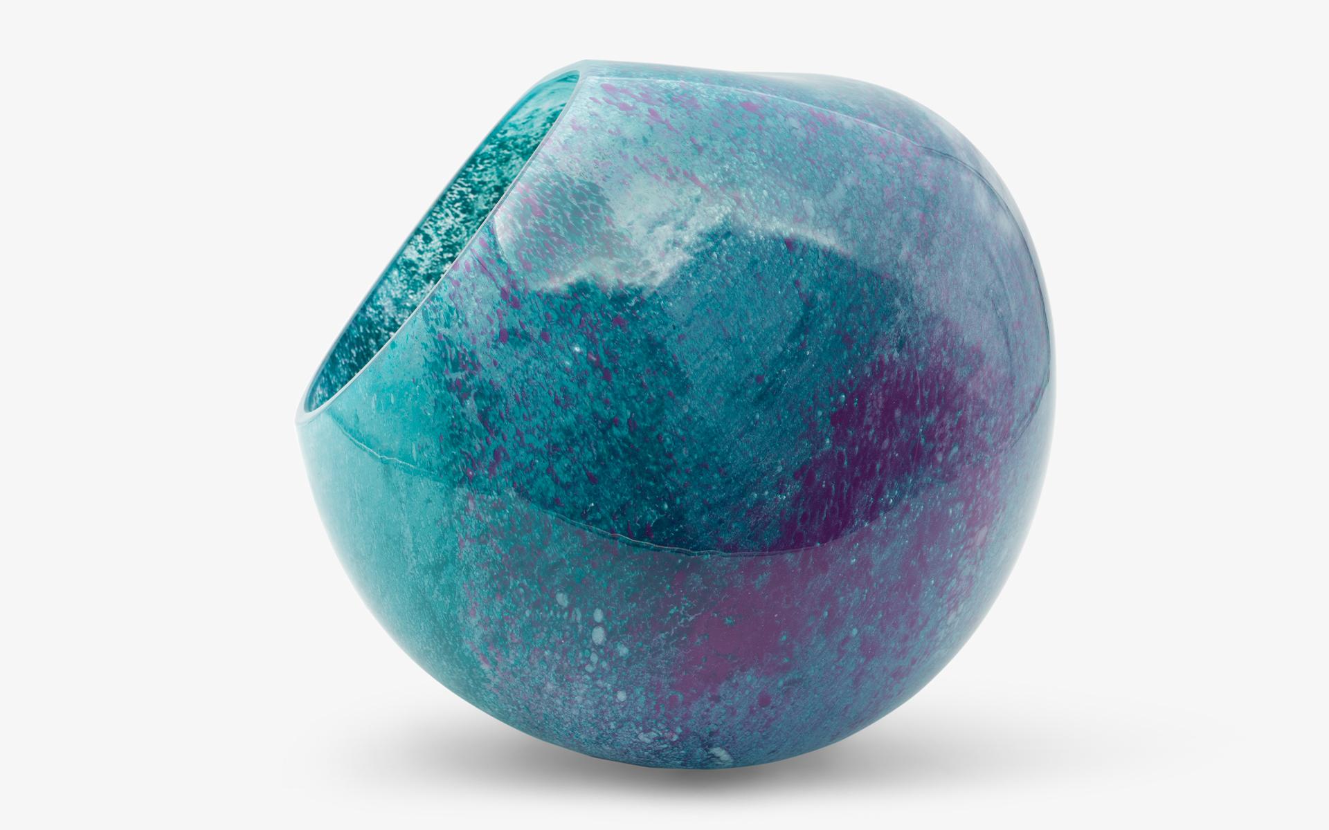 Hand-Crafted Turquoise and Lilac Color Amorphous Blown Glass Vase No:1