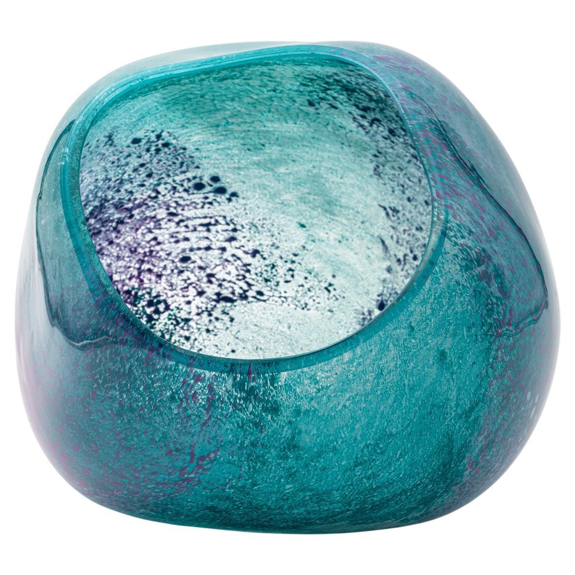 Turquoise and Lilac Color Amorphous Blown Glass Vase No:1