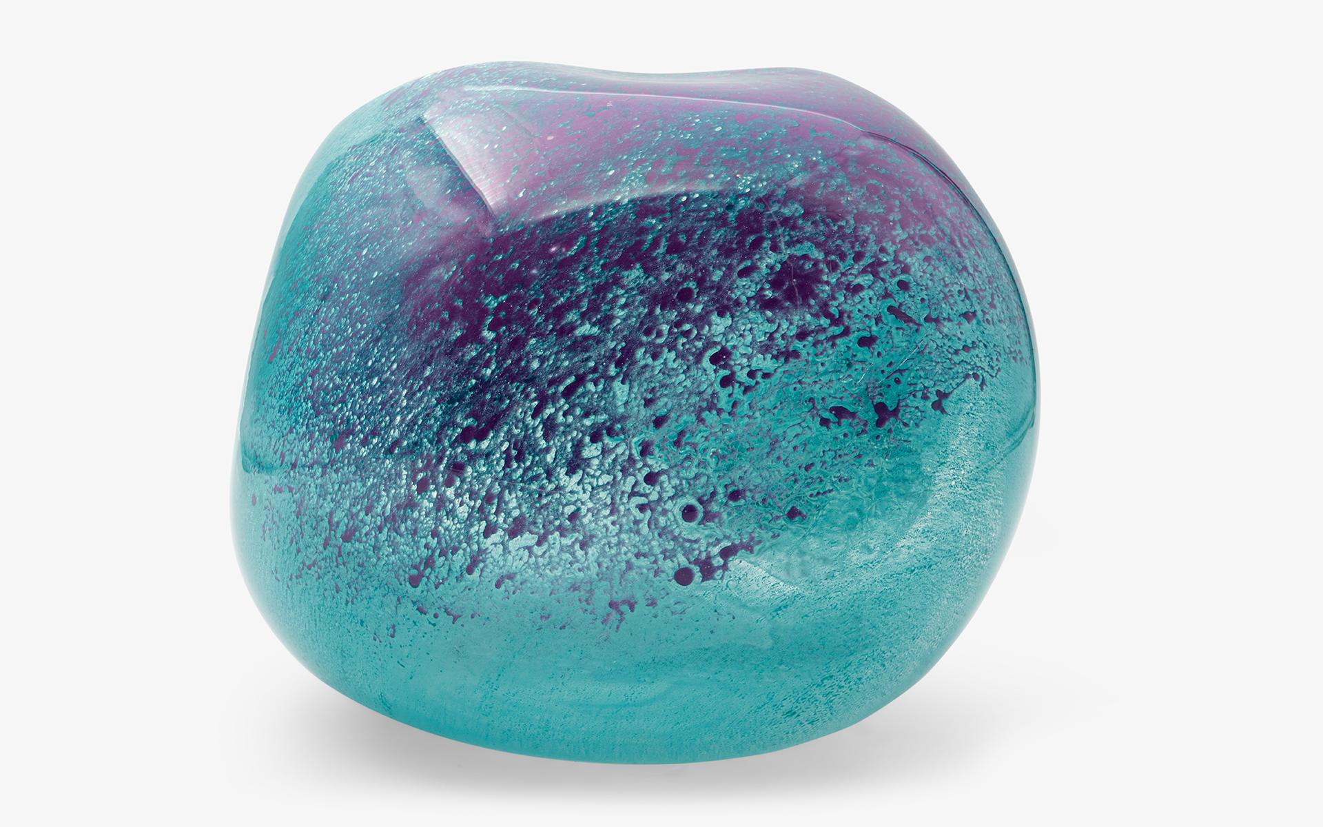 Turkish Turquoise and Lilac Color Amorphous Blown Glass Vase No:2