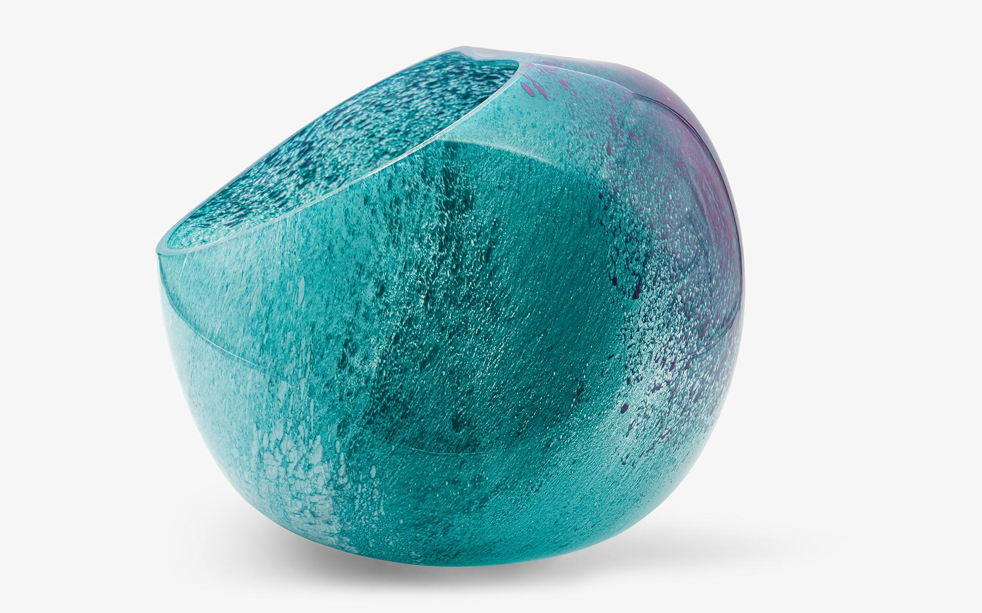 Hand-Crafted Turquoise and Lilac Color Amorphous Blown Glass Vase No:2