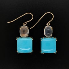 Turquoise and Moonstone Gold Drop Earrings