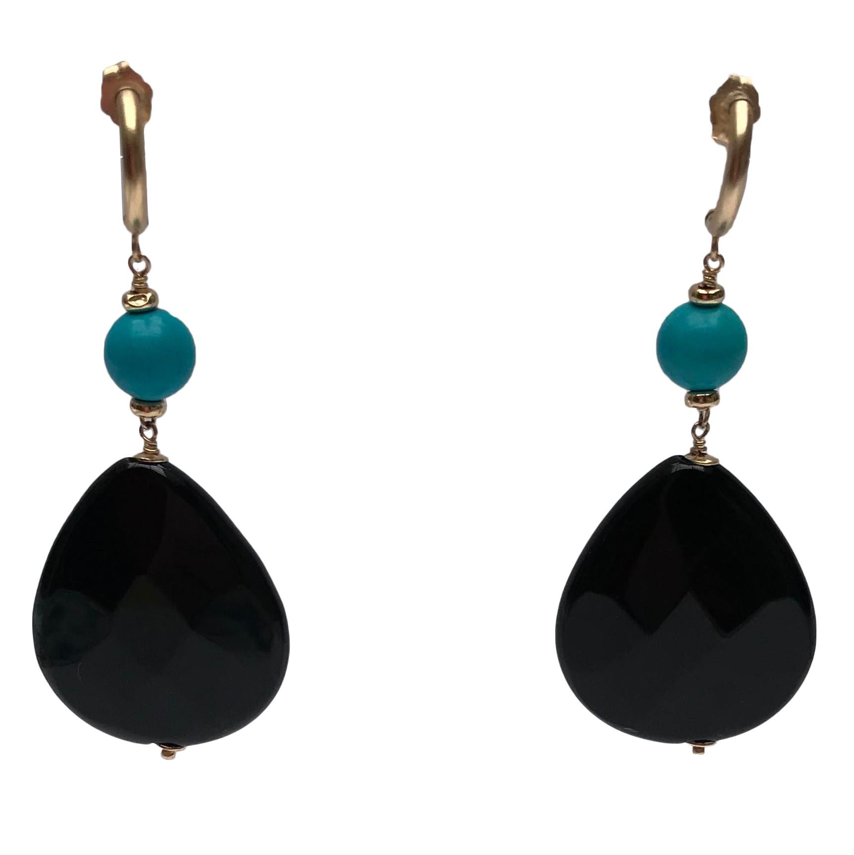 Marina J Turquoise and Onyx Earrings with 14 Karat Yellow Gold ear Studs