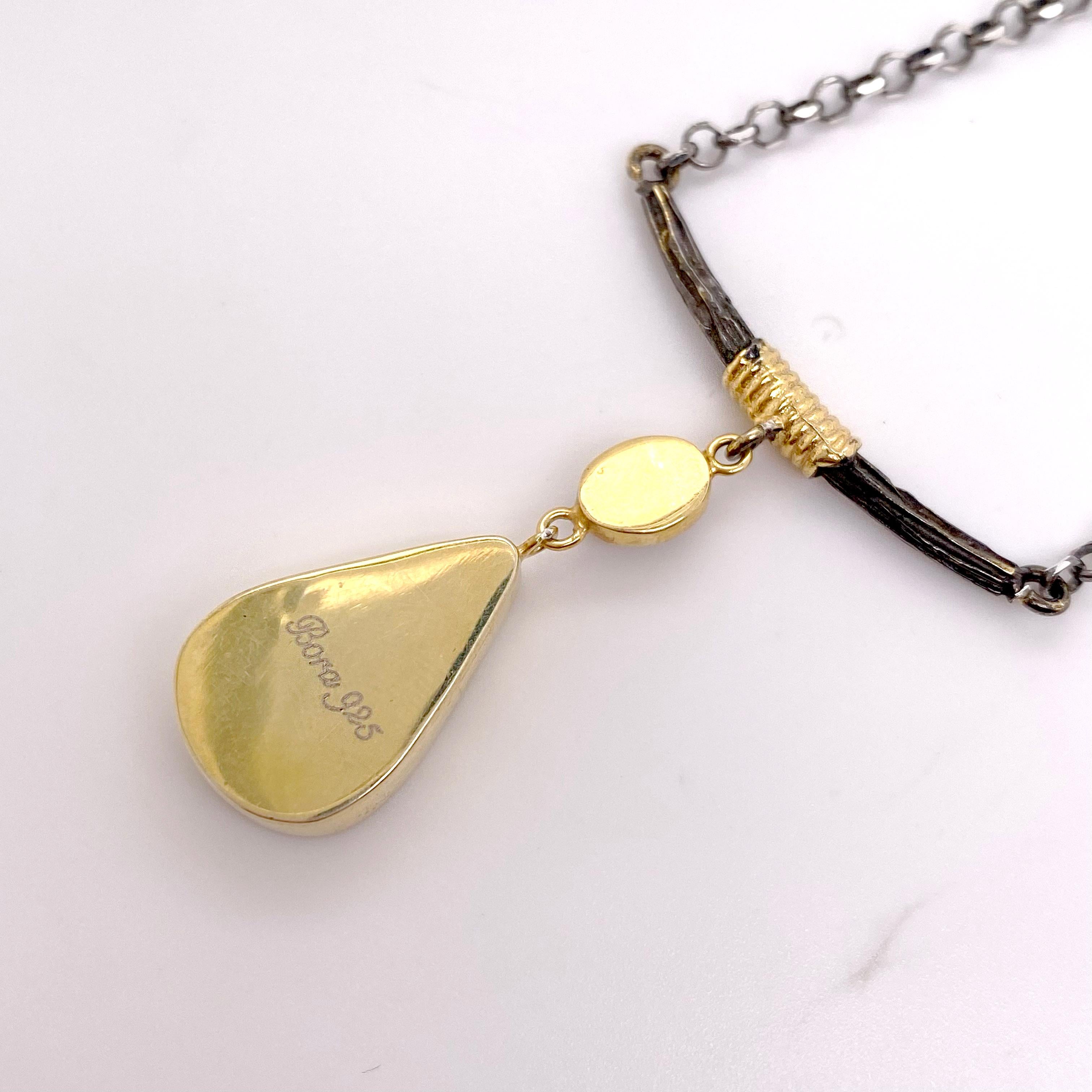 Türkis und Opal Bar Halskette, gemischtes Metall, handgefertigte Kabelhalskette (Tropfenschliff) im Angebot