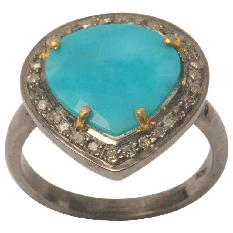 Turquoise and Pave` Diamond Ring