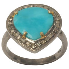 Turquoise and Pave` Diamond Ring