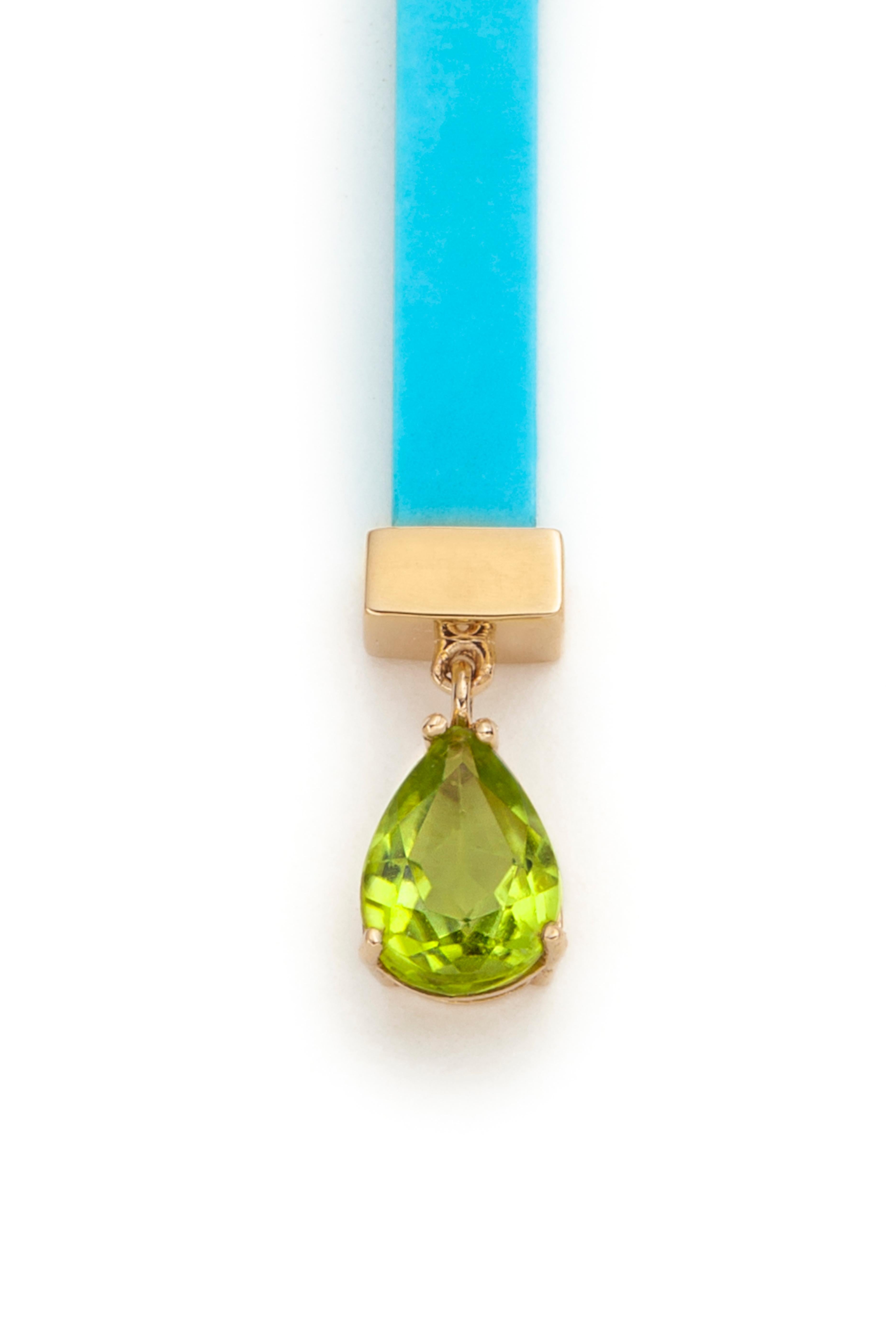 Contemporary Turquoise and Peridot Earrings in 14K yellow Gold, by SERAFINO For Sale