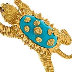 Turquoise and Platinum 18k Gold ALLIGATOR TURTLE Brooch by John Landrum Bryant
