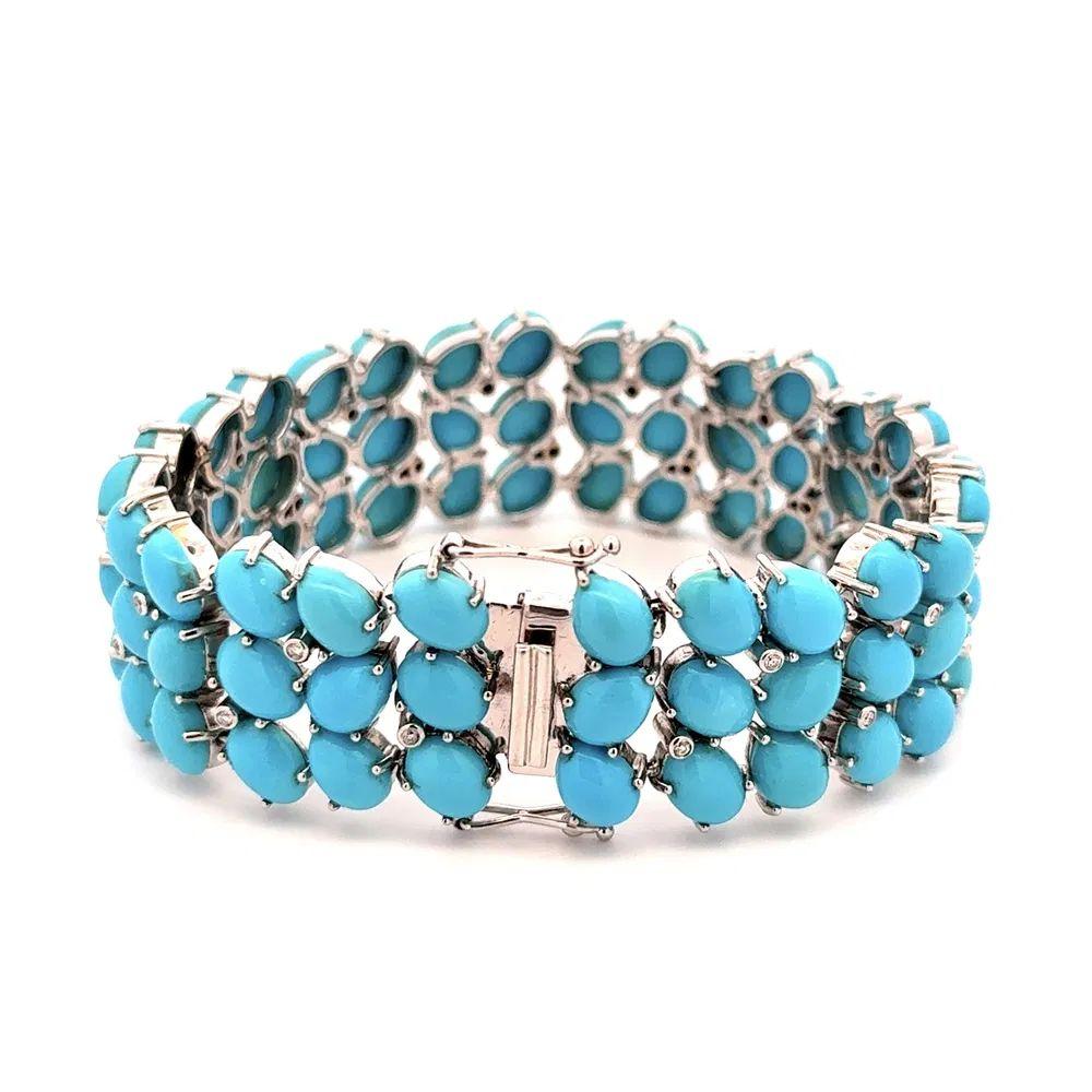 Türkis und RBC-Diamant Gold Kieselsteine Vintage Statement-Armband (Gemischter Schliff) im Angebot