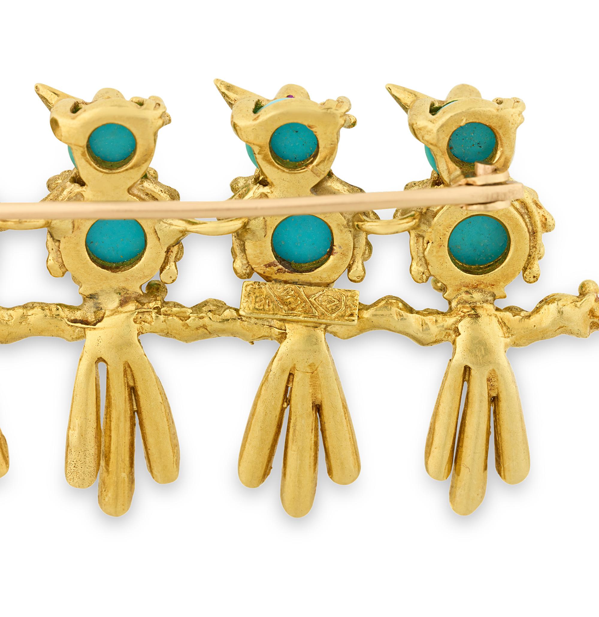 Turquoise And Ruby Bird Brooch - image 3