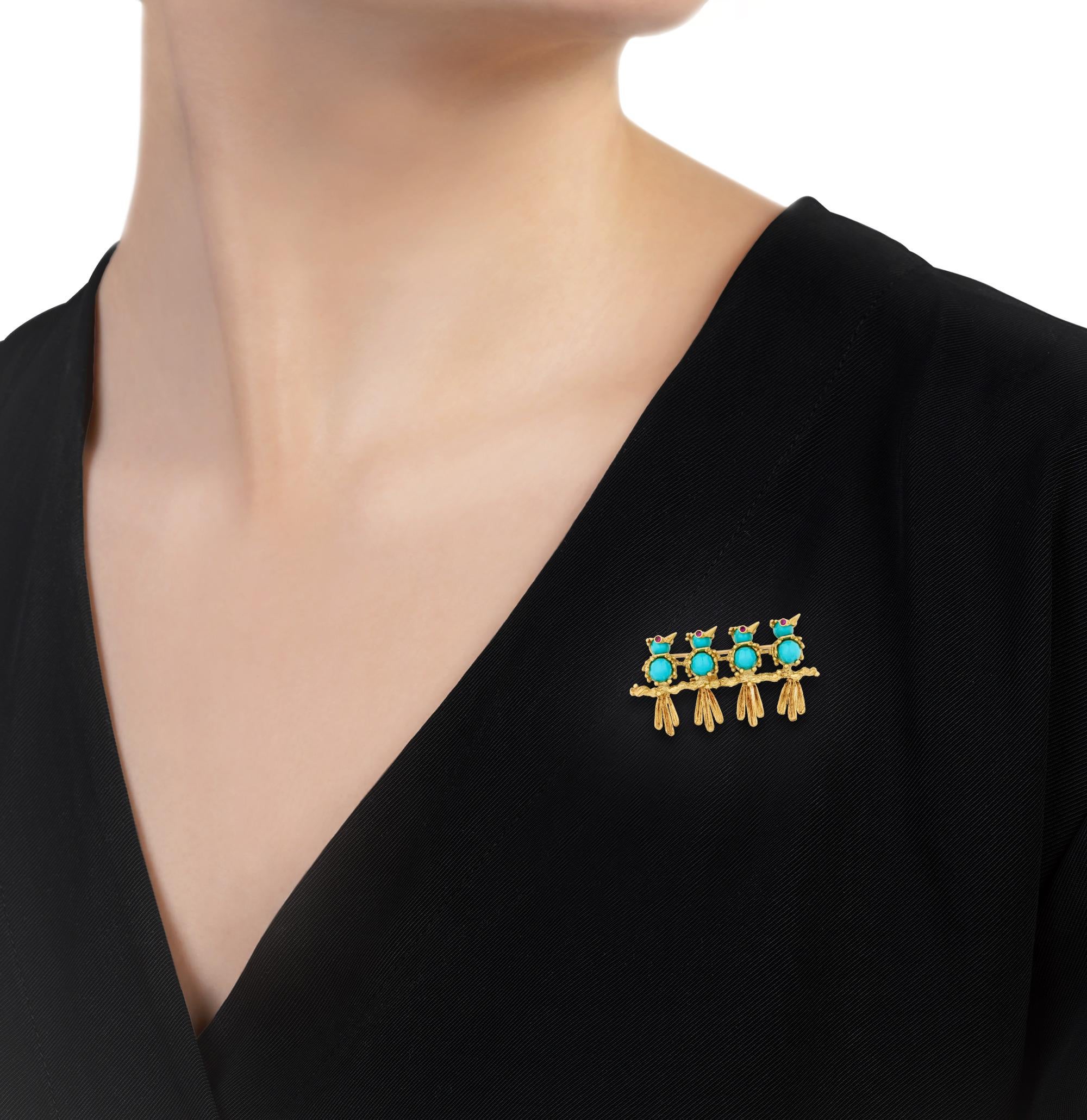 Turquoise And Ruby Bird Brooch - image 4