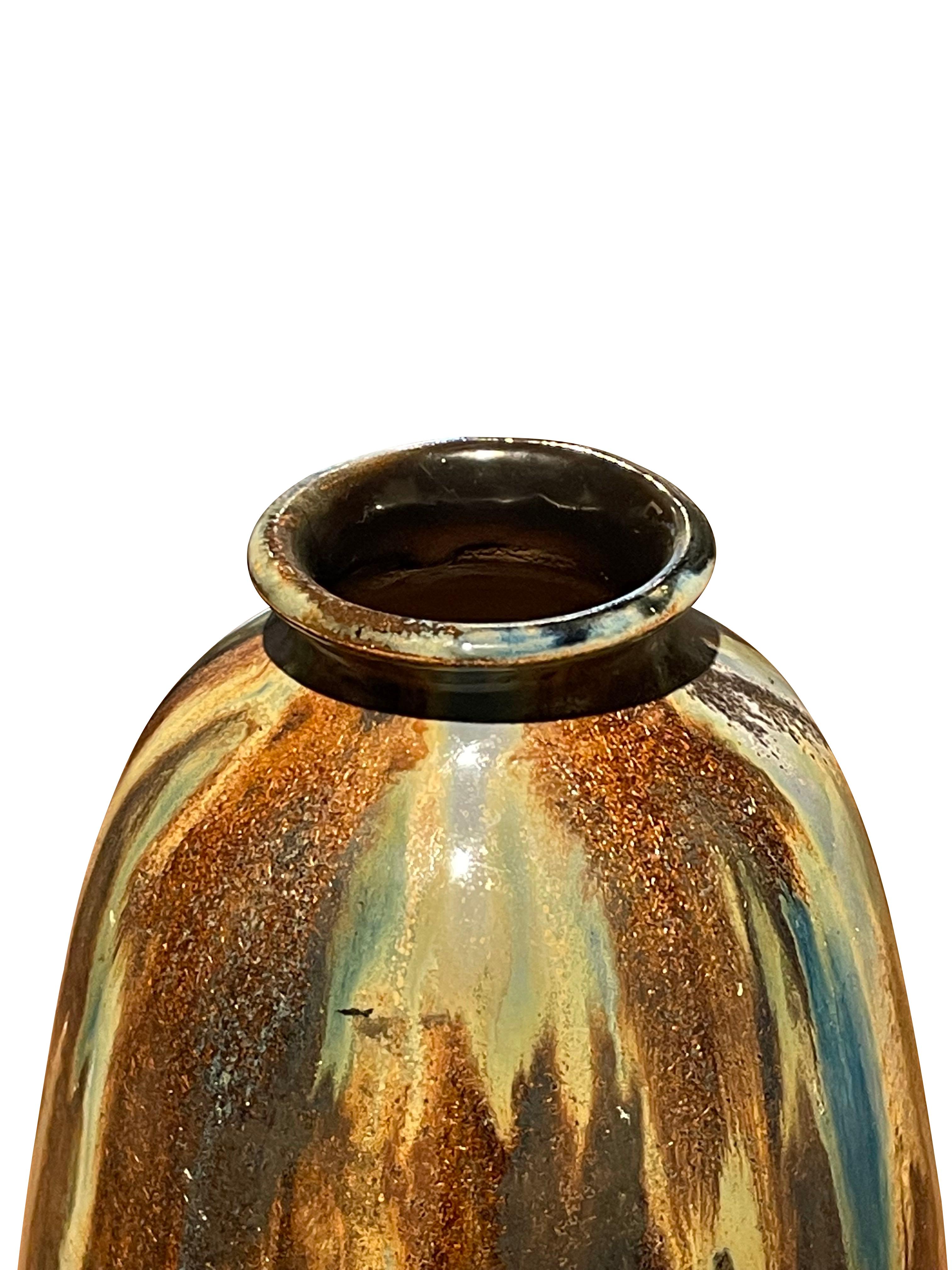1920's Belgian signed tall terracotta vase.
Decorative drip glaze.
Arriving TBD.