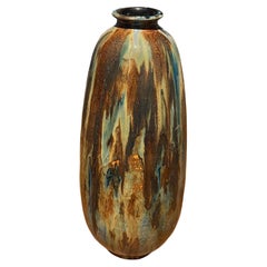 Turquoise and Rust Tall Drip Glaze Vase, Belgium, 1920s