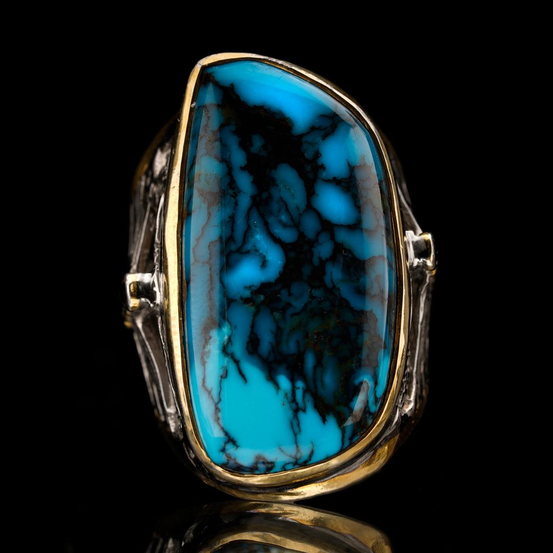 Oval Cut Turquoise and Sapphire Ring - 7.5  For Sale