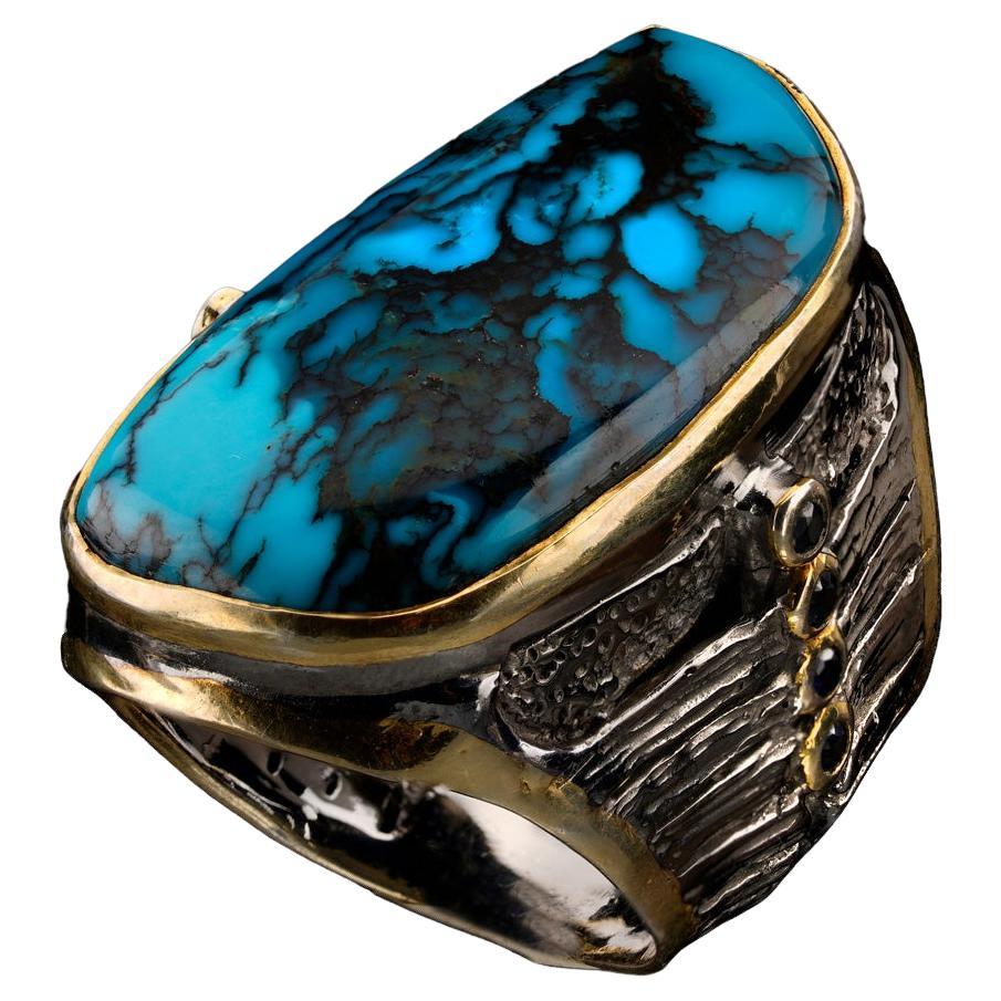 Turquoise and Sapphire Ring - 7.5  For Sale