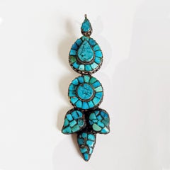 Turquoise and Silver "Akor" Earring, Tibet, Early 20th Century